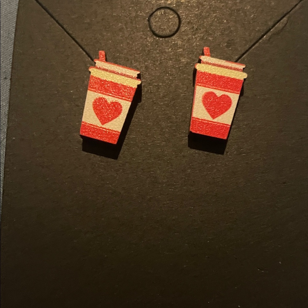 Red Heart Coffee Cup Earrings